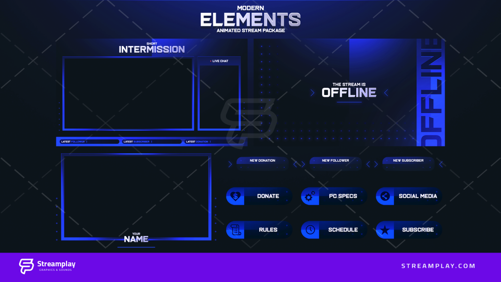 Modern Elements Animated Stream Package - Streamplay Graphics