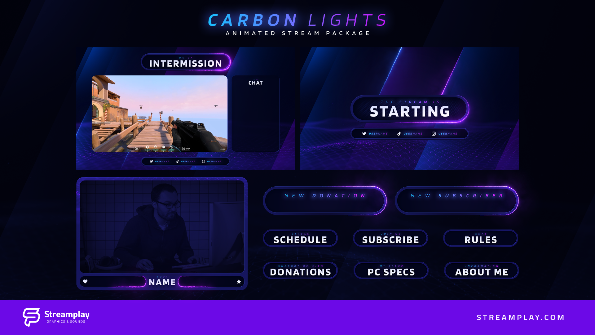 Carbon Lights Animated Stream Package Streamplay Graphics